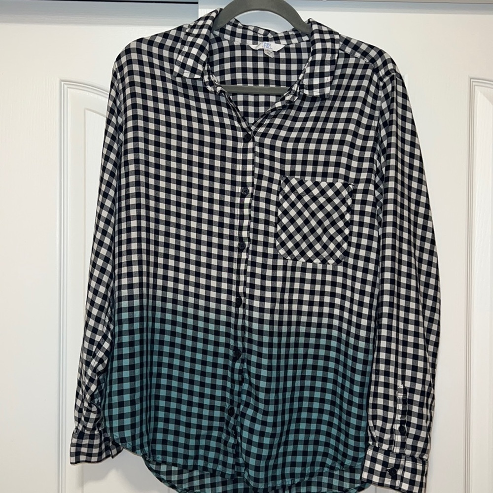 Time and True Fade To Blue Checkered Long Sleeve Button Up - XL (16-18)